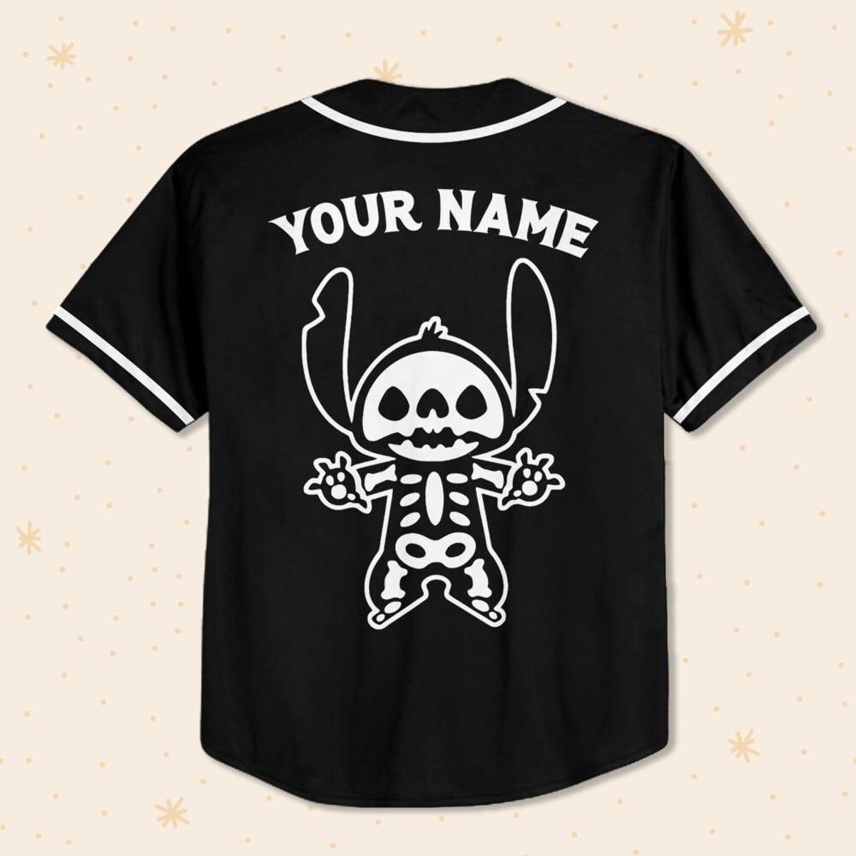 Personalize Stitch Skeleton Magic Kingdom Disneyland Baseball Jersey 3