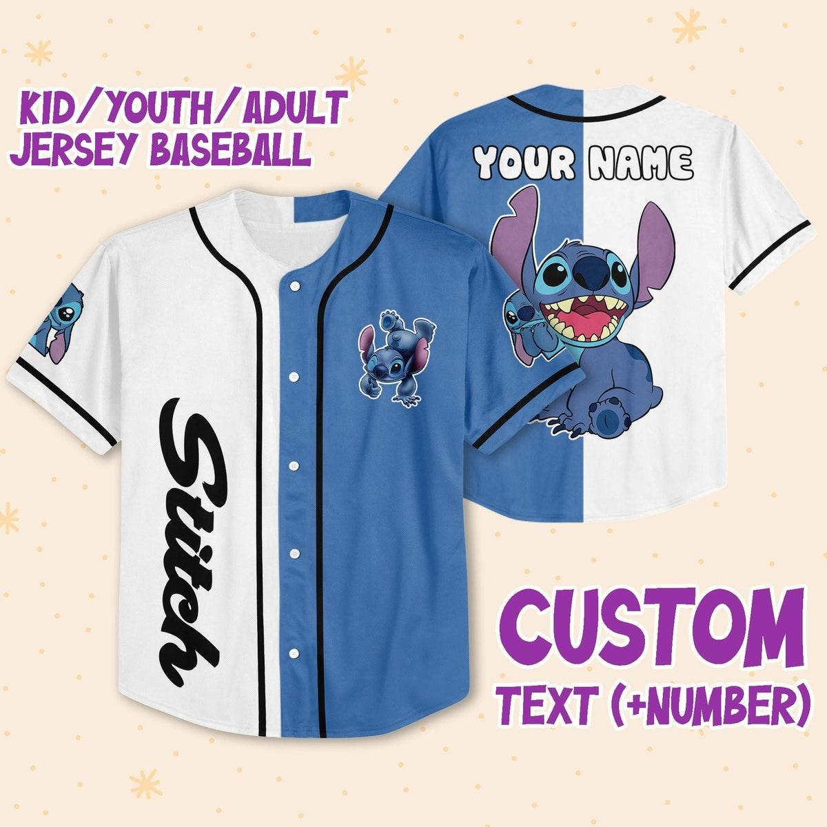 Personalize Stitch White Blue Custom Disney Baseball Jersey 1