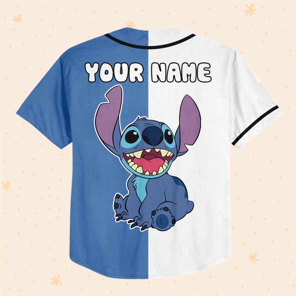 Personalize Stitch White Blue Custom Disney Baseball Jersey 3