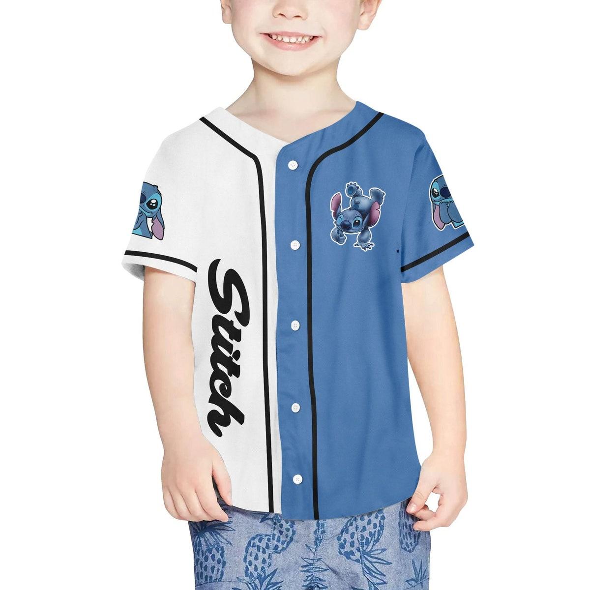 Personalize Stitch White Blue Custom Disney Baseball Jersey 4