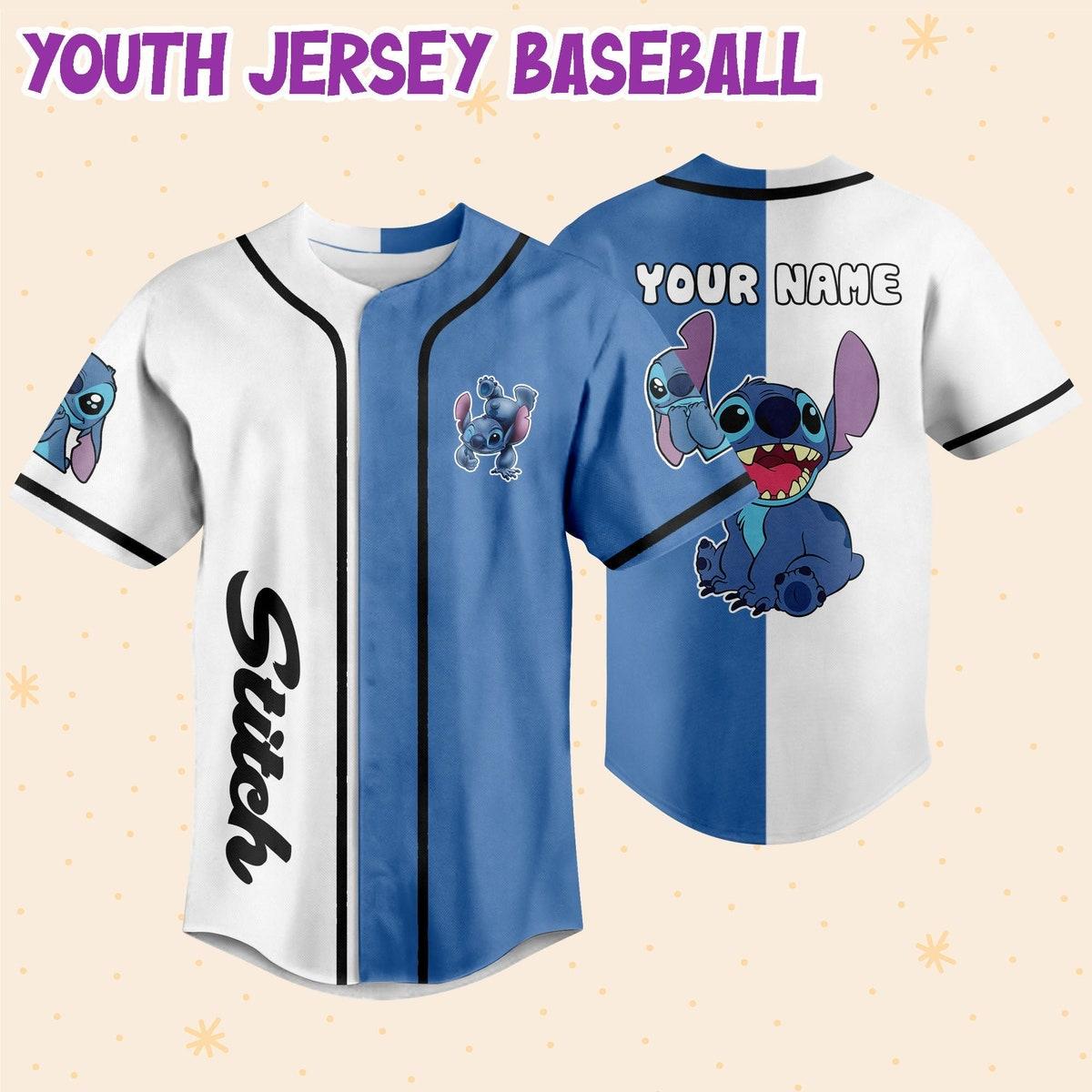 Personalize Stitch White Blue Custom Disney Baseball Jersey 5