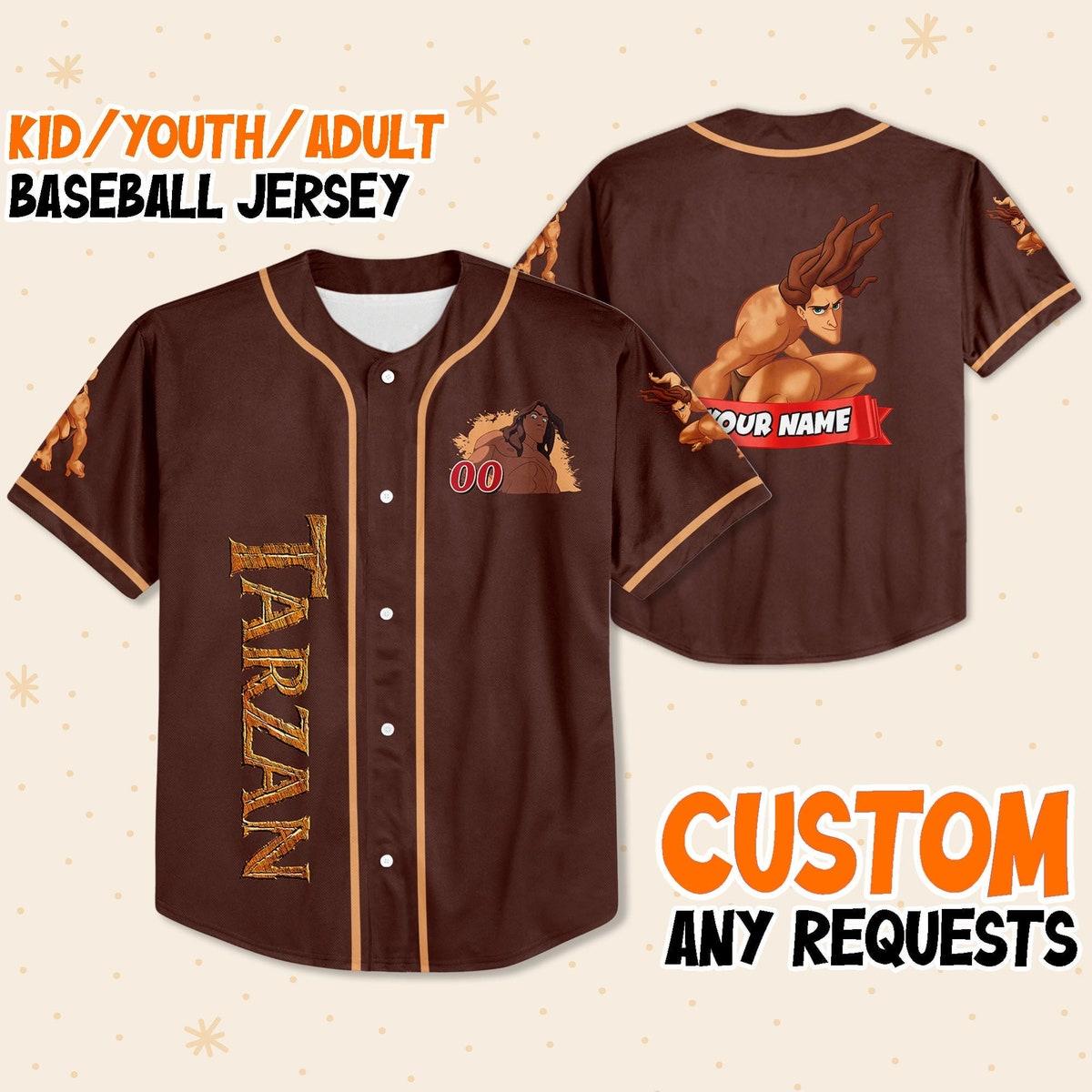 Personalize Tarzan Brown Yellow Disney Baseball Jersey 1