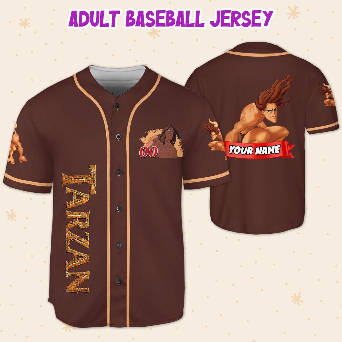 Personalize Tarzan Brown Yellow Disney Baseball Jersey 5