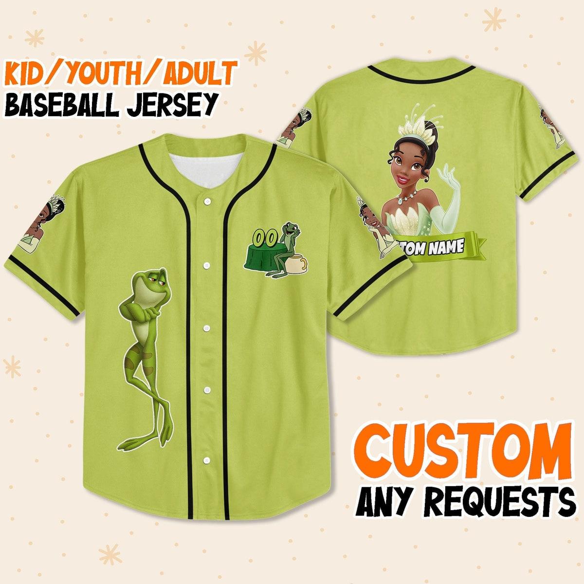 Personalize Tiana Green Black Adult Disney Baseball Jersey 1