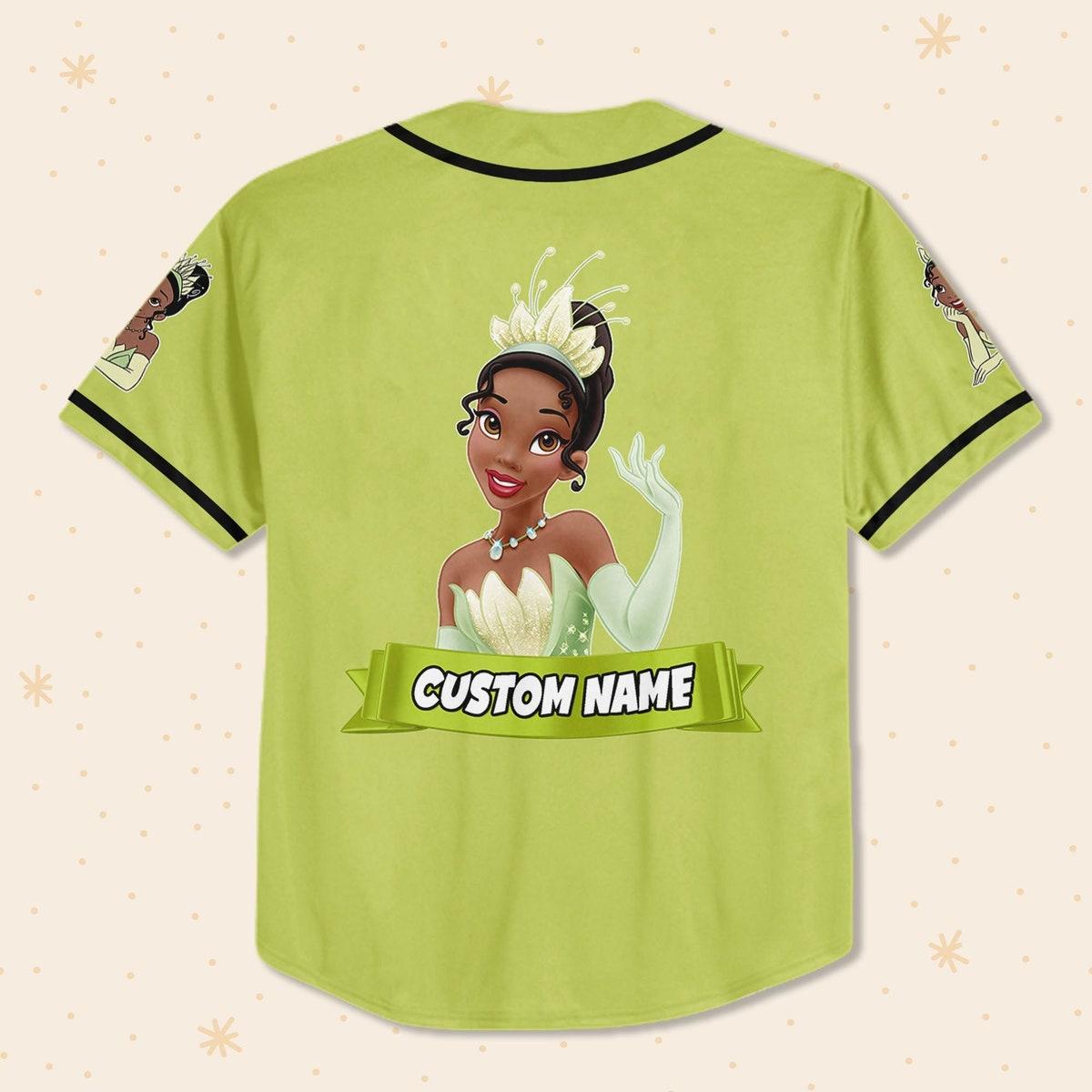 Personalize Tiana Green Black Adult Disney Baseball Jersey 3