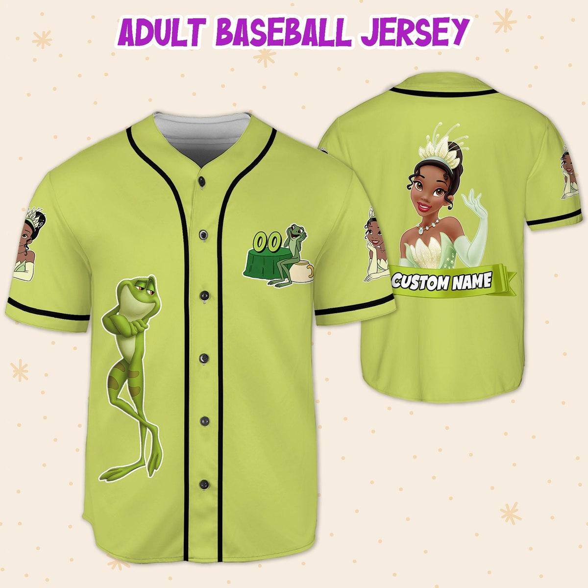 Personalize Tiana Green Black Adult Disney Baseball Jersey 5