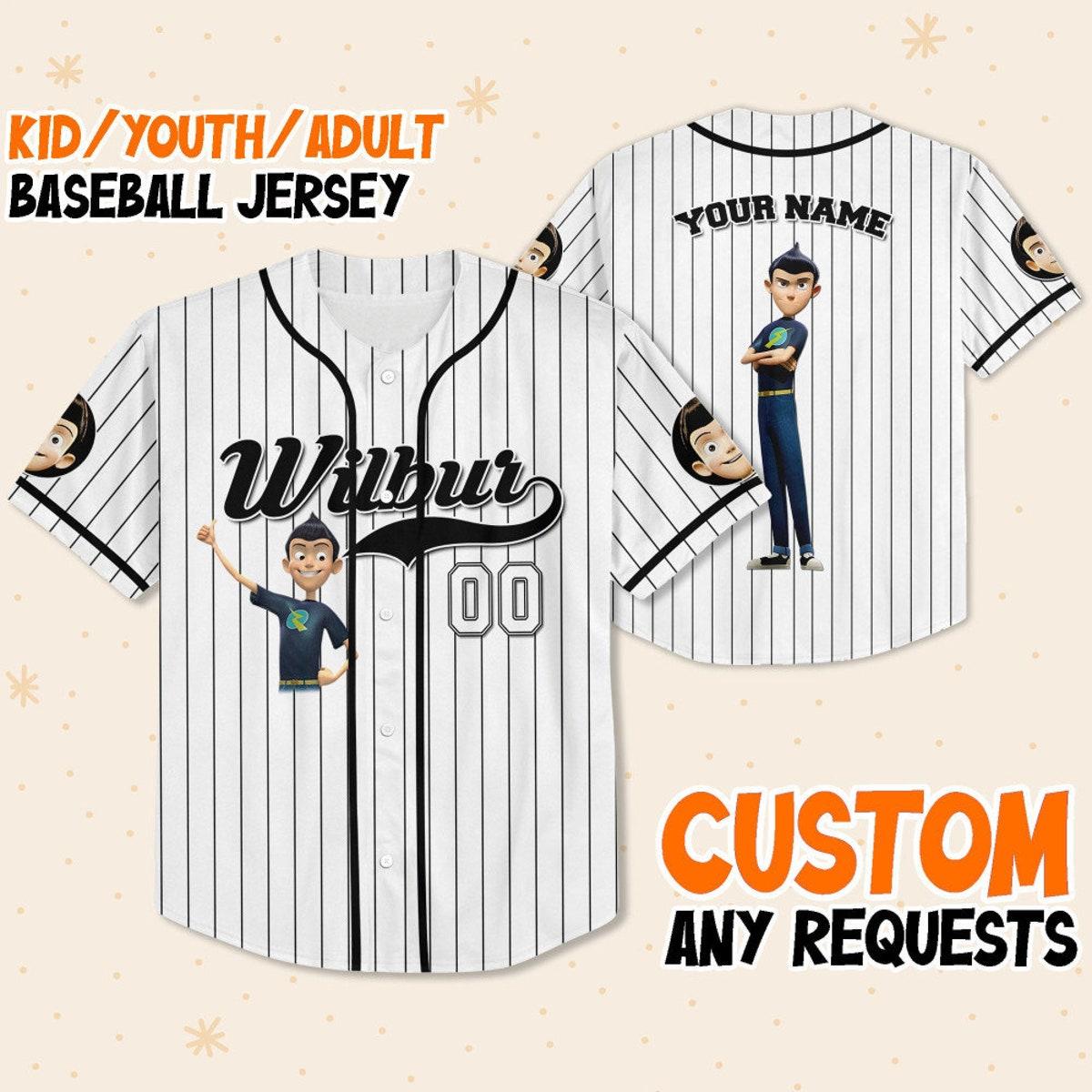 Personalize Wilbur Robinson Black White Meet The Robinsons Baseball Jersey 1