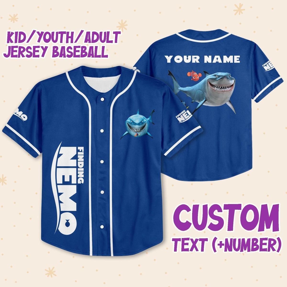 Personalized Disney Finding Nemo Dory And Bruce Baseball Jersey 1