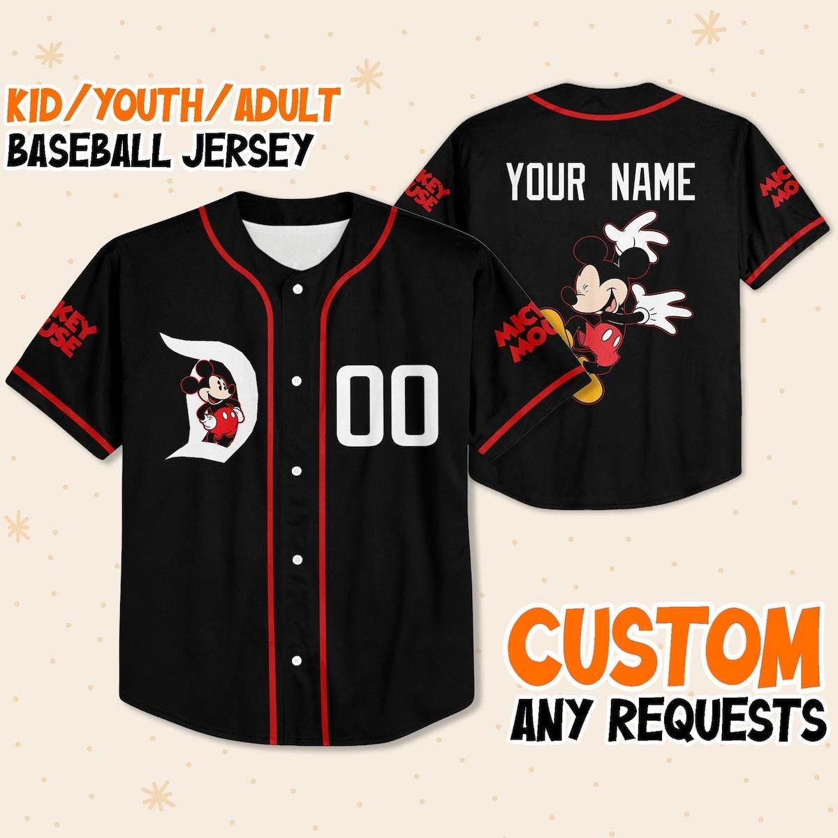 Personalized Disney Mickey Funny Black And Red Baseball Jersey 1