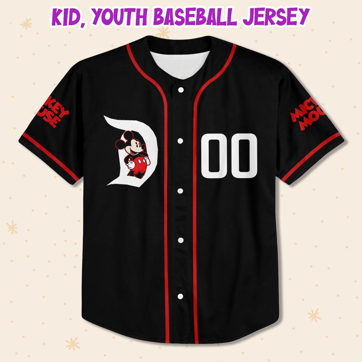 Personalized Disney Mickey Funny Black And Red Baseball Jersey 2