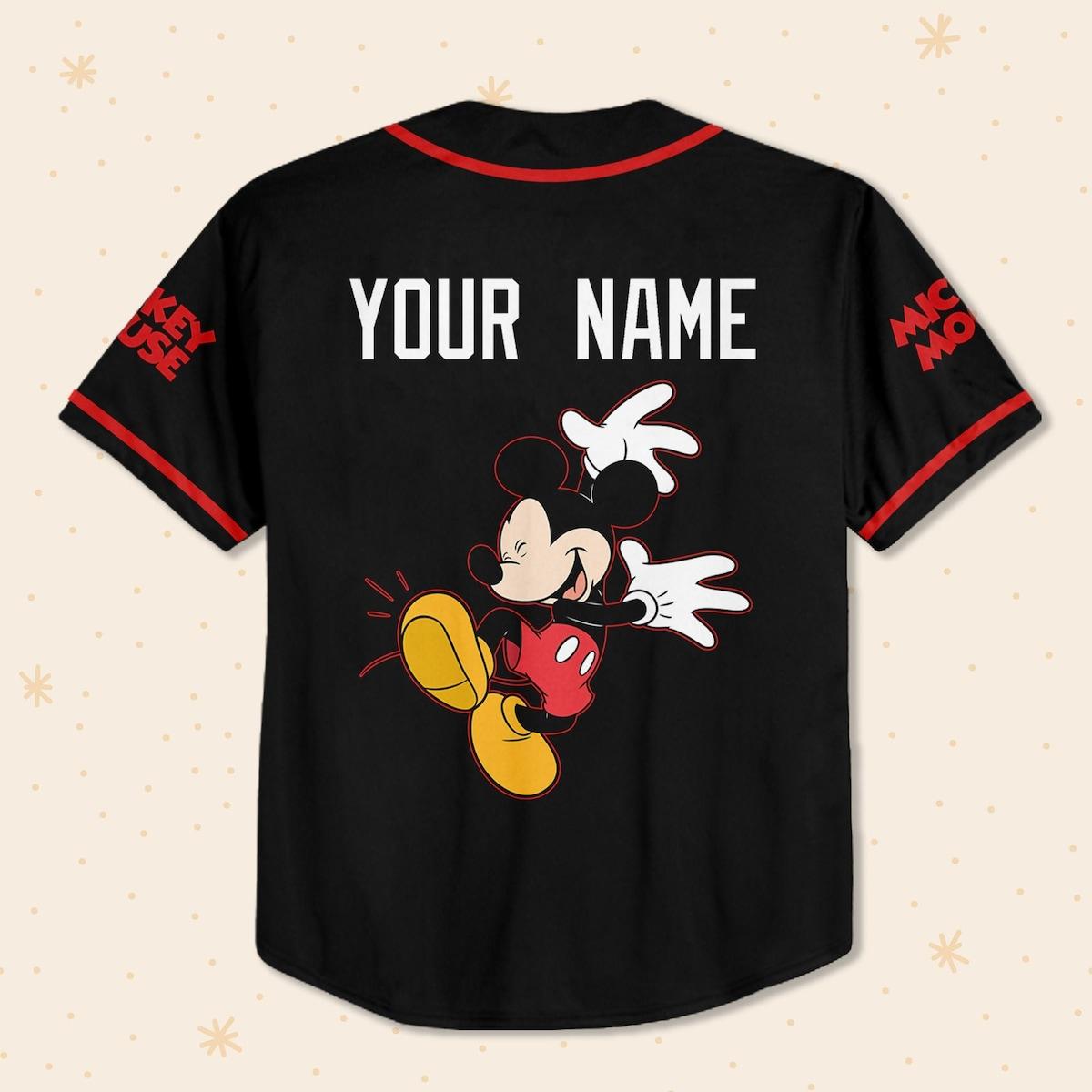 Personalized Disney Mickey Funny Black And Red Baseball Jersey 3