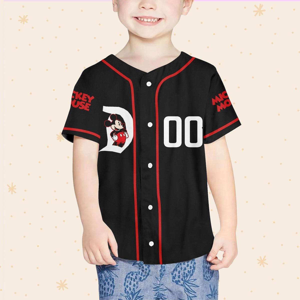 Personalized Disney Mickey Funny Black And Red Baseball Jersey 4