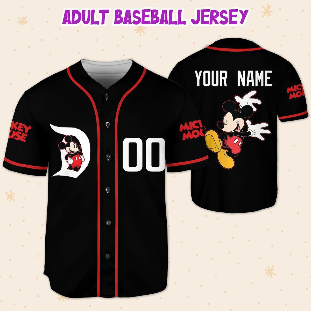 Personalized Disney Mickey Funny Black And Red Baseball Jersey 5