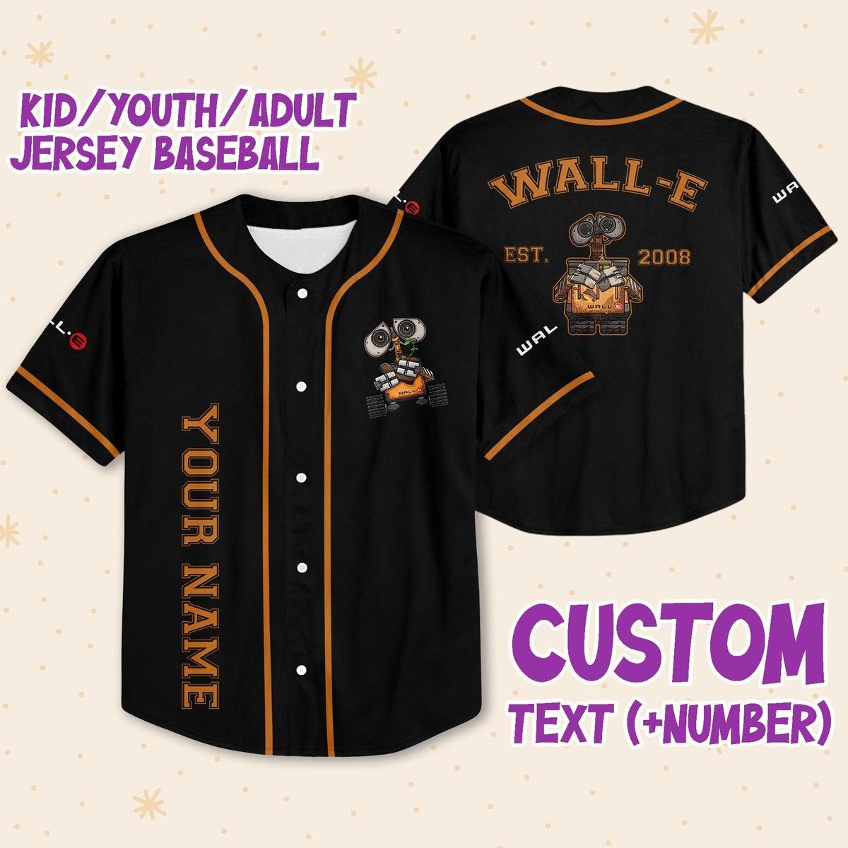 Personalized Disney Wall e Black Color Baseball Jersey 1