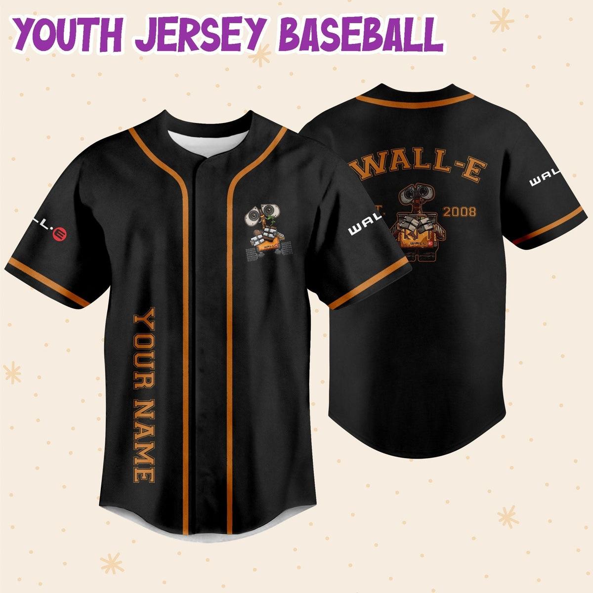 Personalized Disney Wall e Black Color Baseball Jersey 5