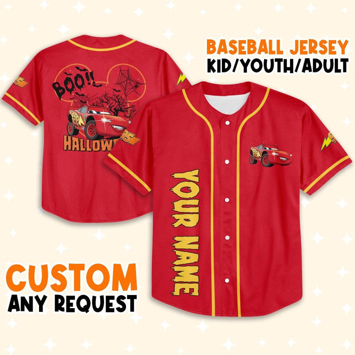 Personalized Halloween Cars Mickey Head Mcqueen Boo Baseball Jersey 1