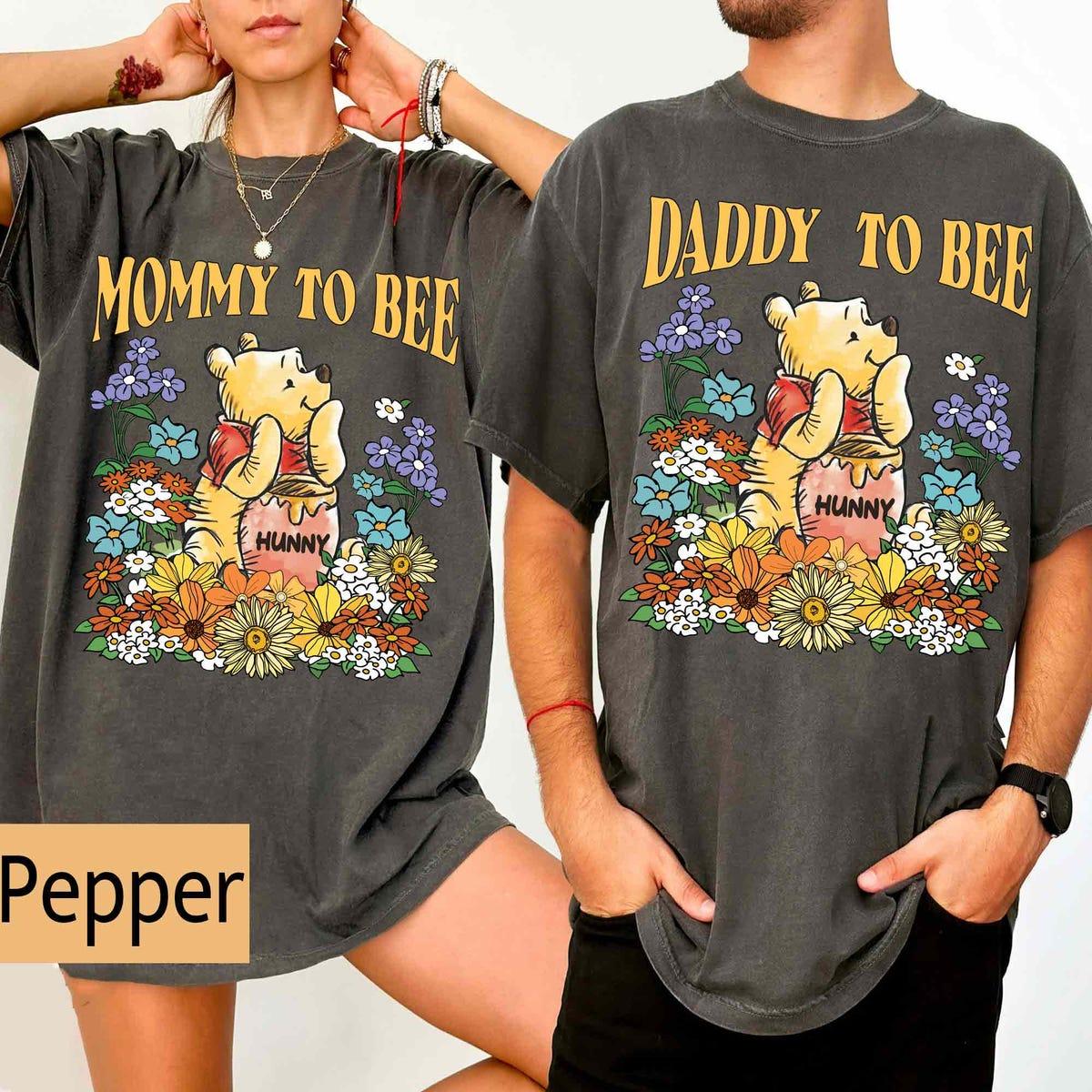 Personalized Vintage 70s Floral Disney Winnie The Pooh Mommy To Be Shirt 1