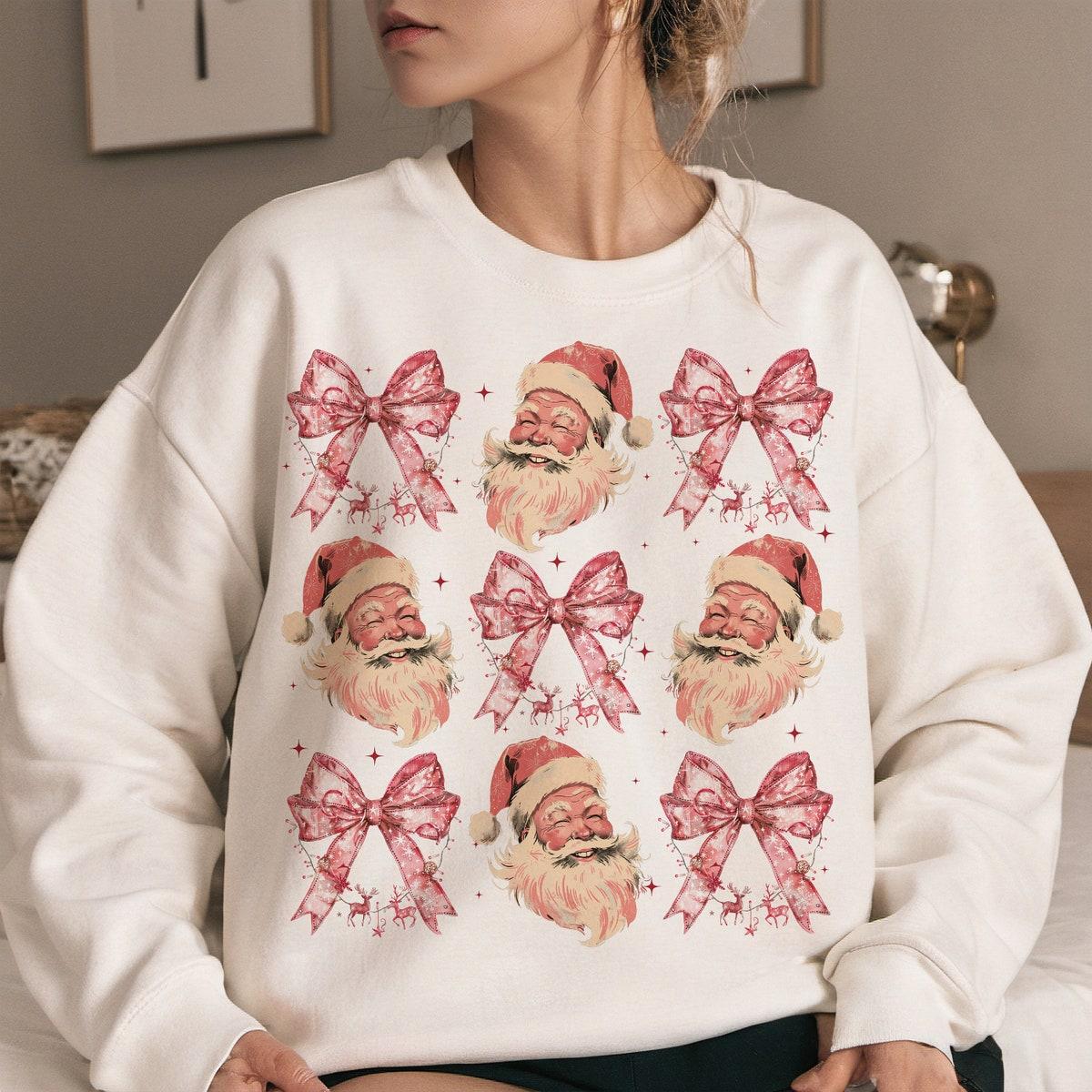 Pink Christmas Coquette Santa Christmas Season Sweatshirts 1