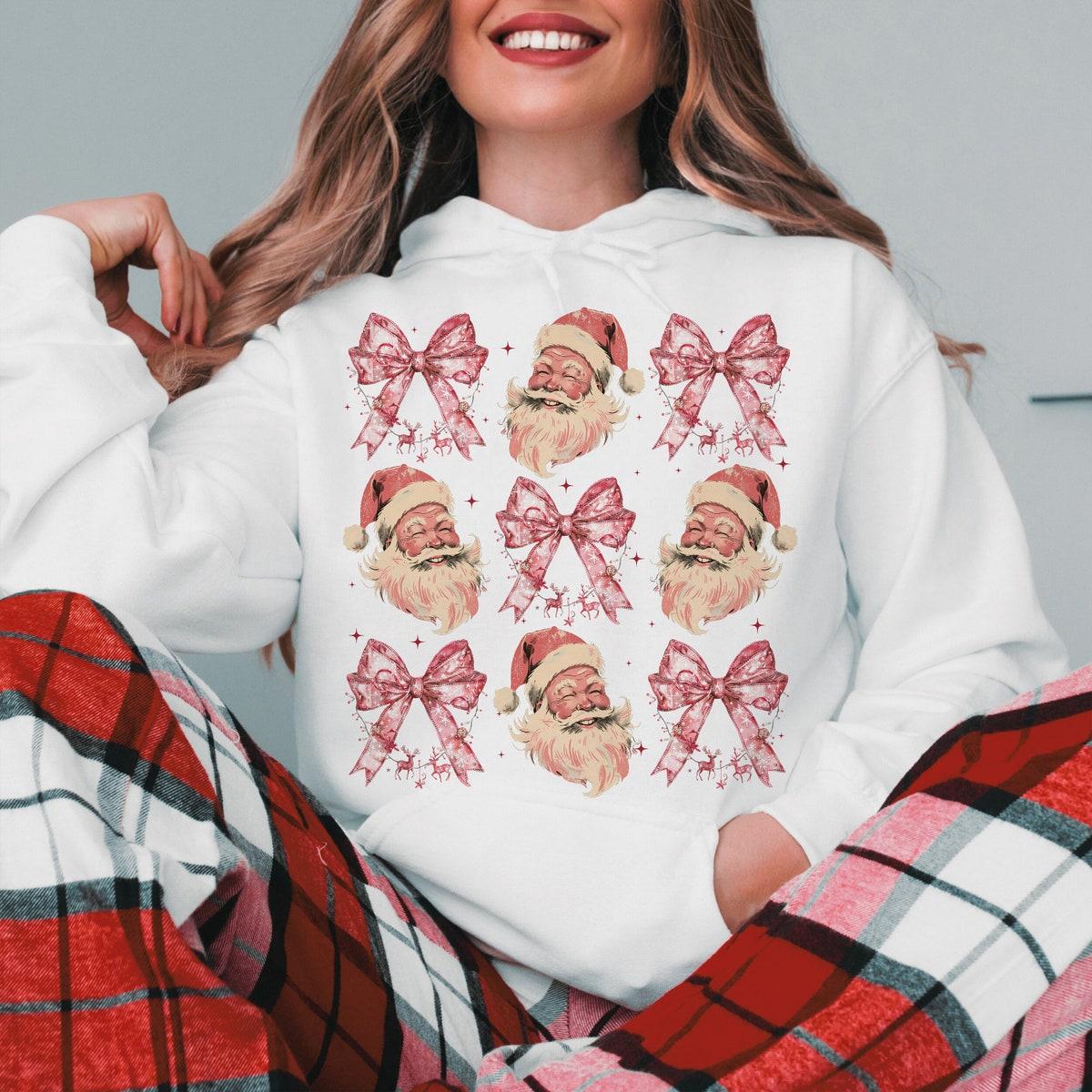 Pink Christmas Coquette Santa Christmas Season Sweatshirts 2