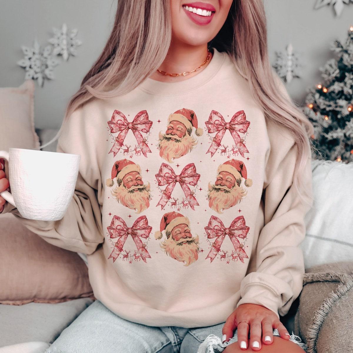 Pink Christmas Coquette Santa Christmas Season Sweatshirts 3