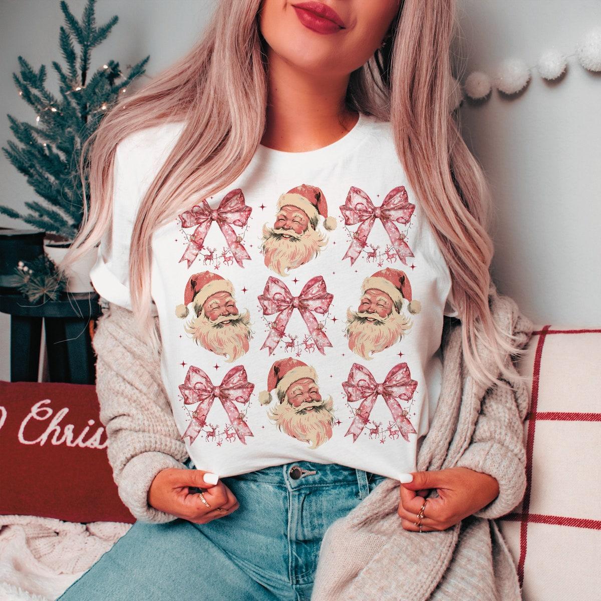 Pink Christmas Coquette Santa Christmas Season Sweatshirts 4