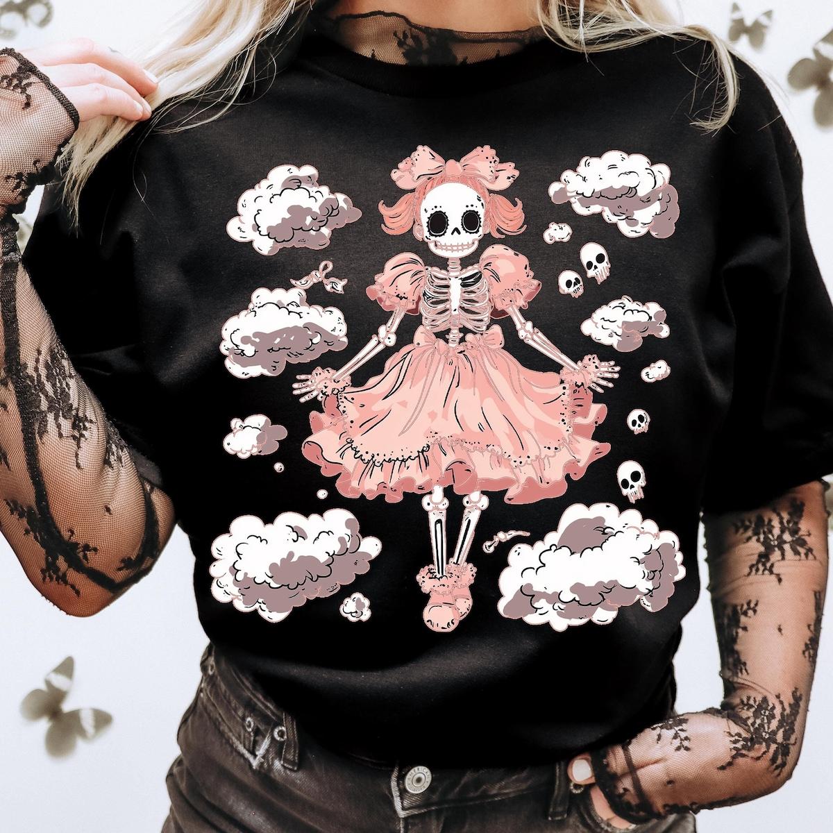 Pink Halloween Cute Skeleton Shirt 1