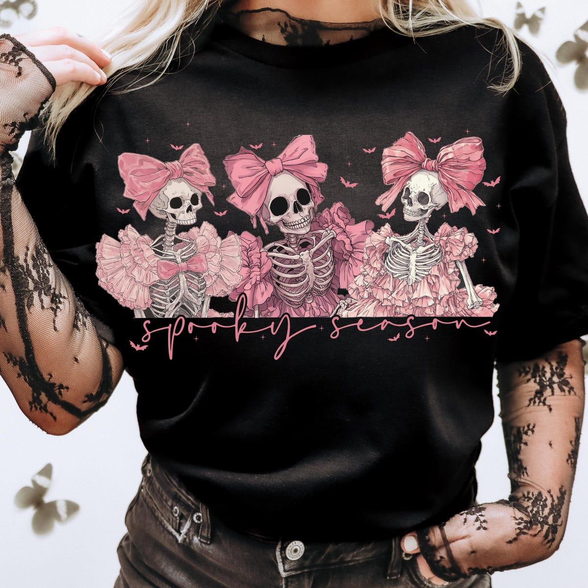 Pink Halloween Cute Skeleton Skull Shirt 2