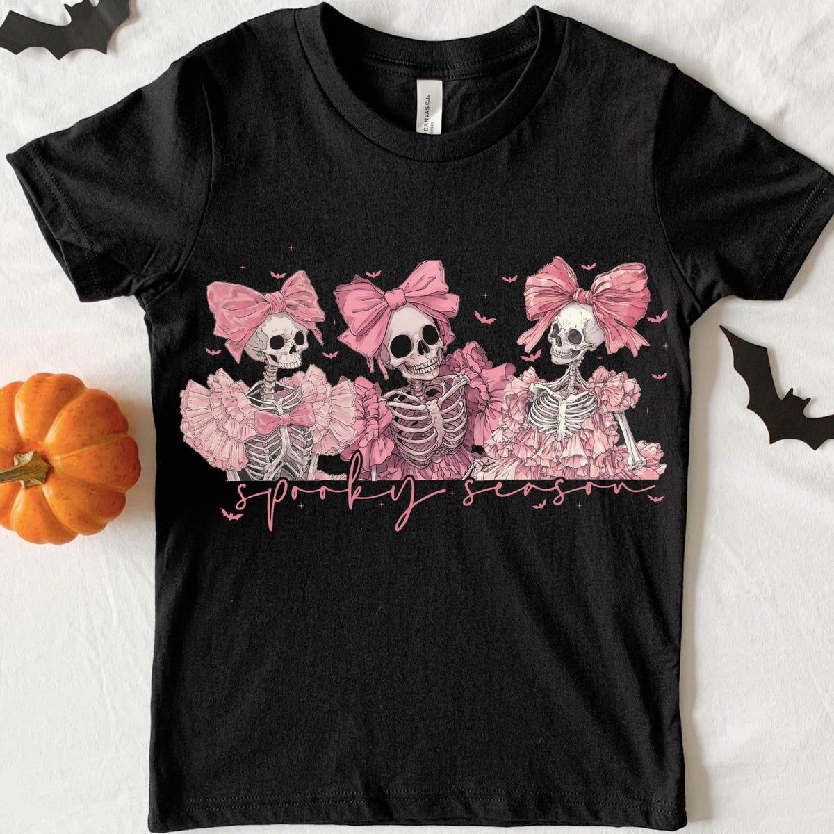 Pink Halloween Cute Skeleton Skull Shirt 4