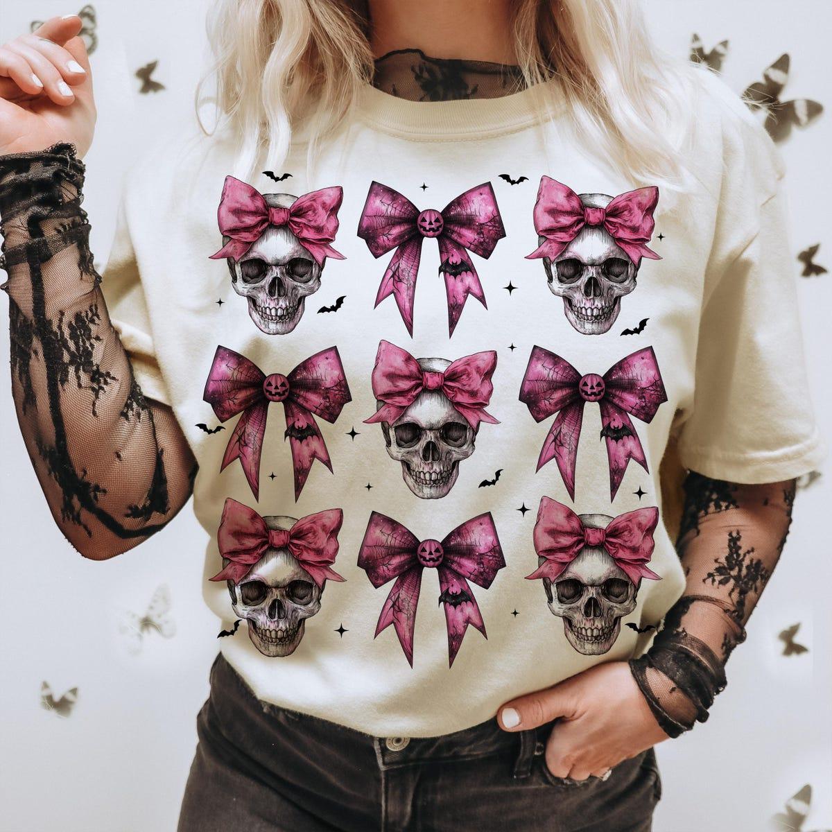 Pink Halloween Skull Bow Shirt 1