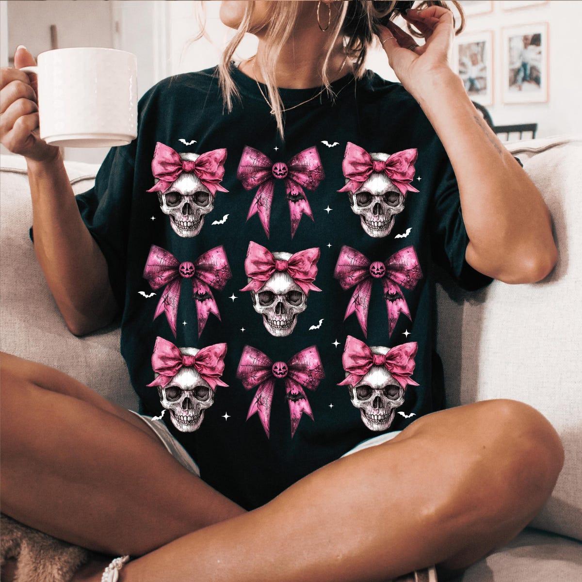 Pink Halloween Skull Bow Shirt 2