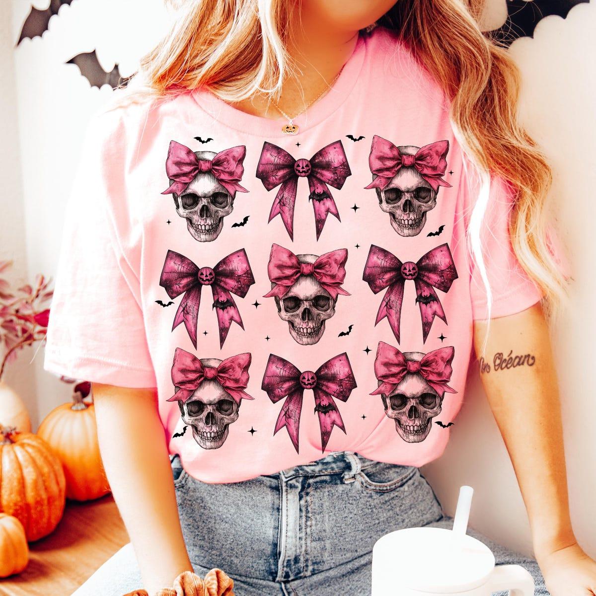 Pink Halloween Skull Bow Shirt 3