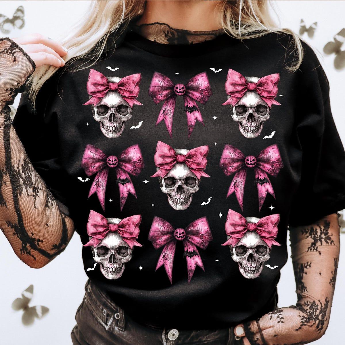 Pink Halloween Skull Bow Shirt 4