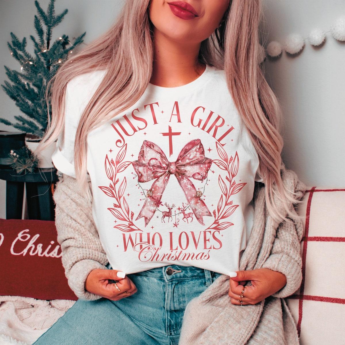 Pink Just A Girl Who Loves Chrsitmas Sweatshirts 1