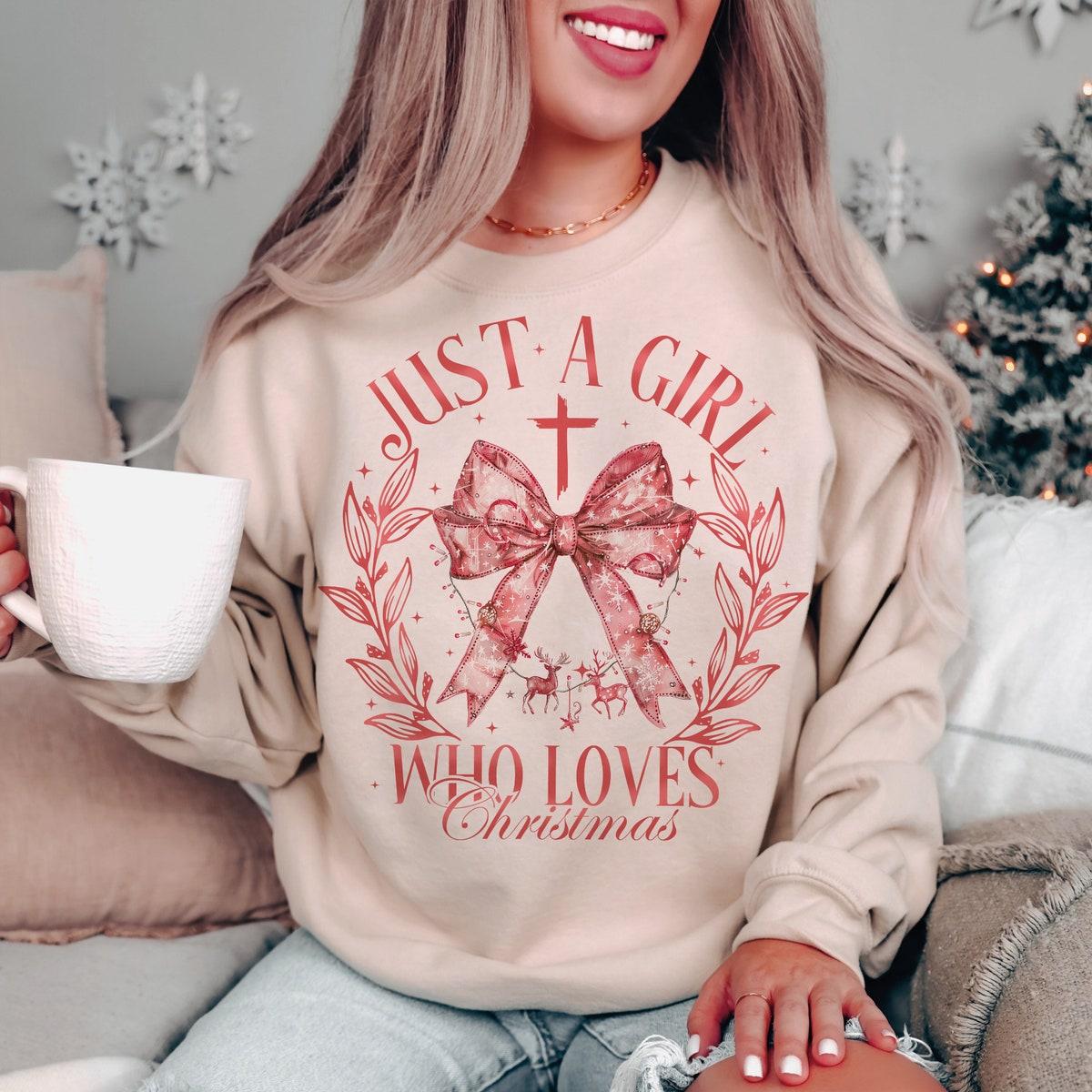 Pink Just A Girl Who Loves Chrsitmas Sweatshirts 2