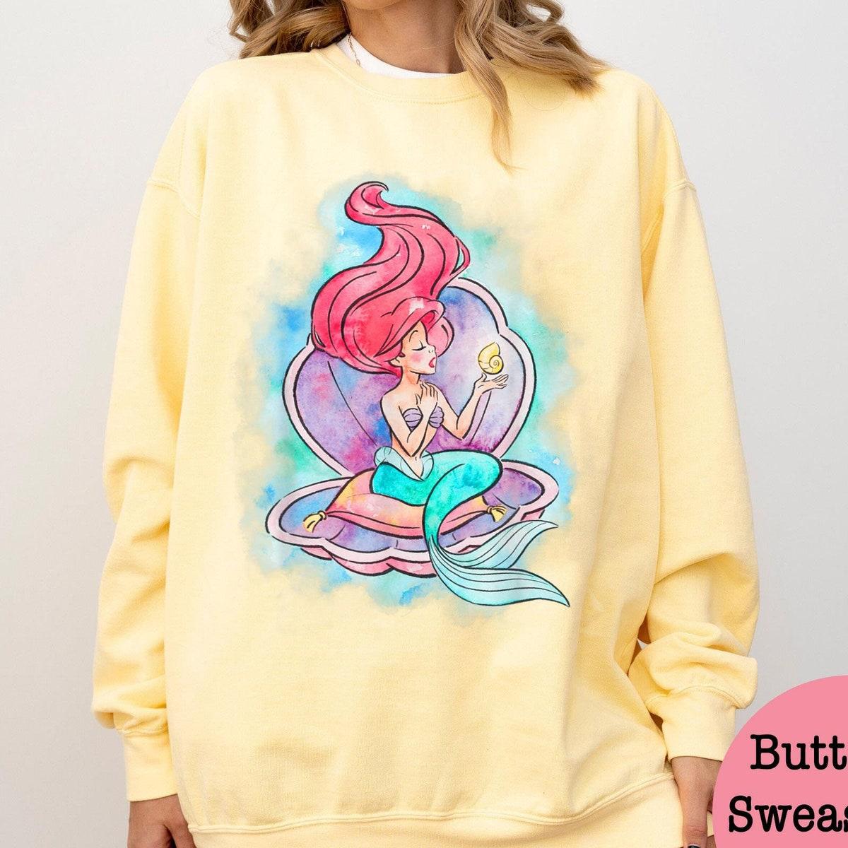 Princess Ariel In Shell Watercolor The Litlle Mermaid Disney Girl Shirt 2