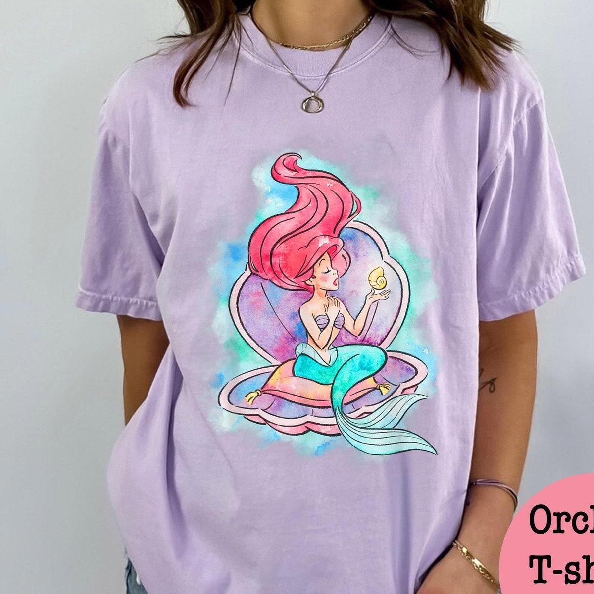 Princess Ariel In Shell Watercolor The Litlle Mermaid Disney Girl Shirt 3