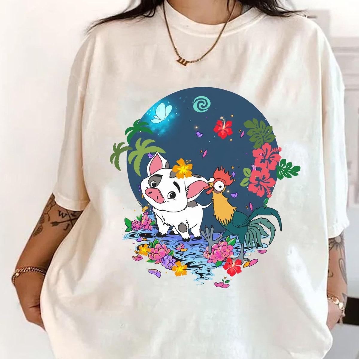 Pua Pig And Hei Hei Chicken Flowers Moana Floral Disney Shirt 1