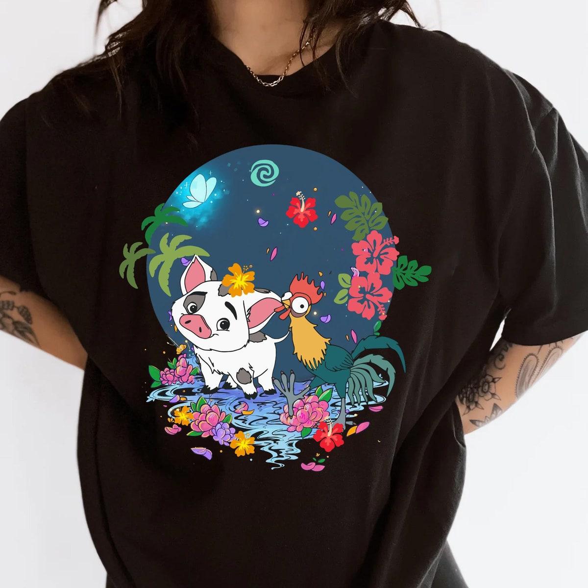 Pua Pig And Hei Hei Chicken Flowers Moana Floral Disney Shirt 3