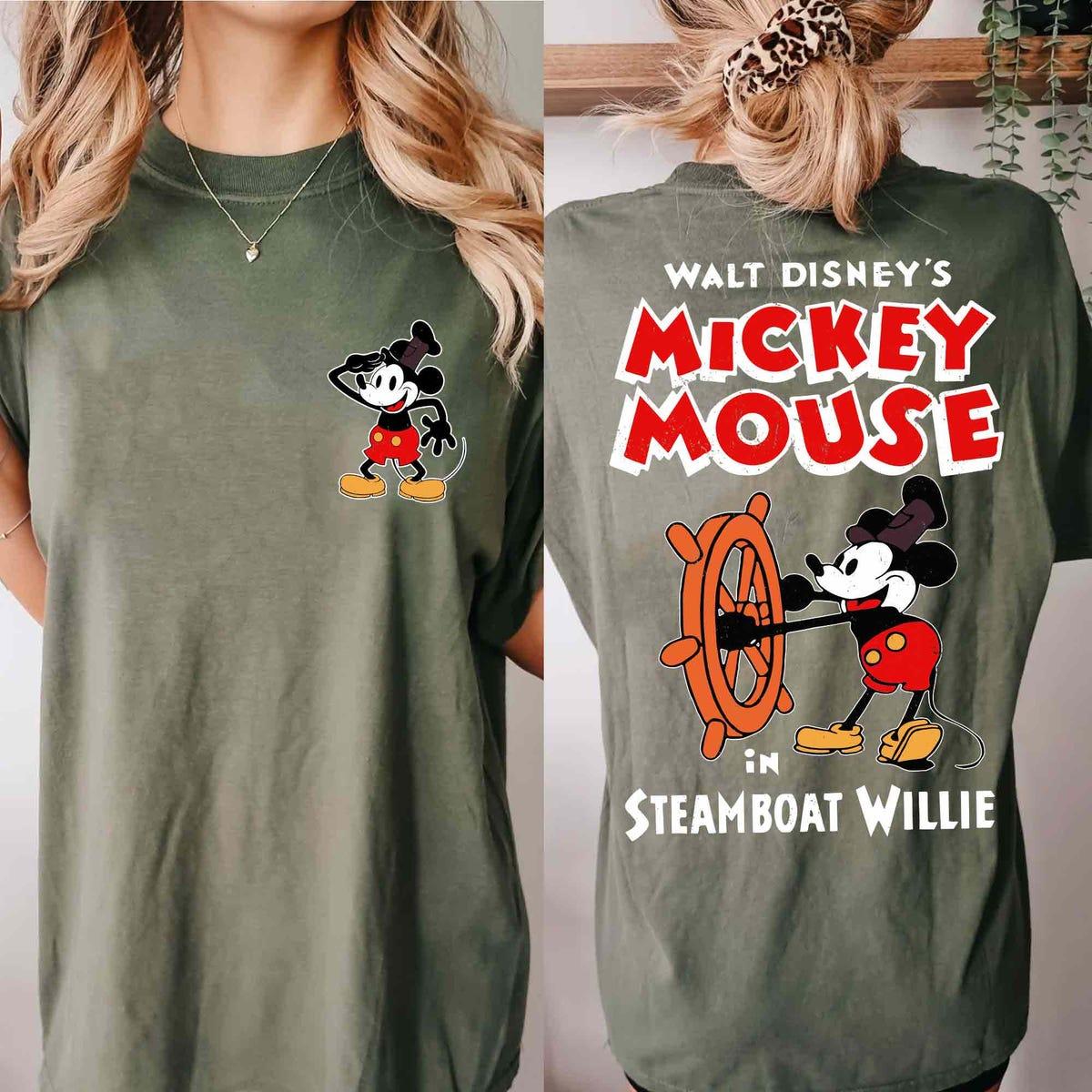 Retro 2 Sided Disney Mickey Mouse In Steamboat Willie Shirt 1