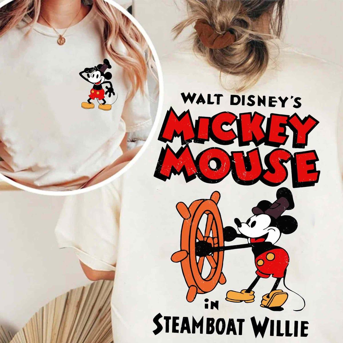 Retro 2 Sided Disney Mickey Mouse In Steamboat Willie Shirt 2