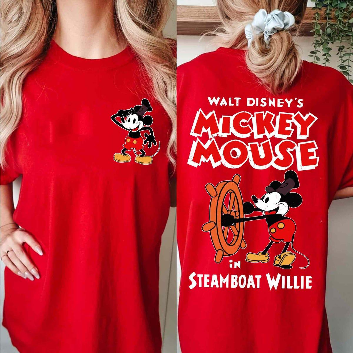 Retro 2 Sided Disney Mickey Mouse In Steamboat Willie Shirt 3