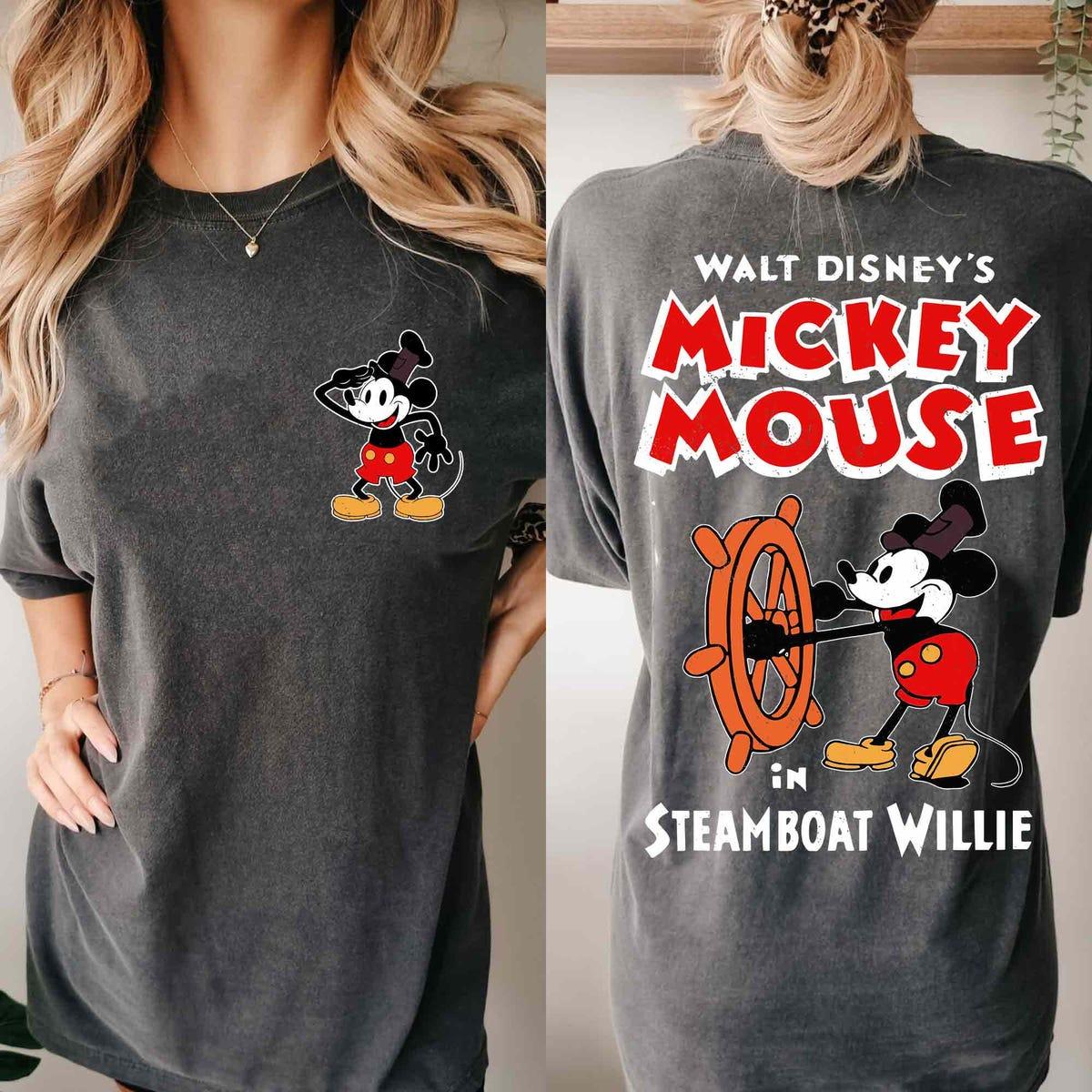 Retro 2 Sided Disney Mickey Mouse In Steamboat Willie Shirt 4