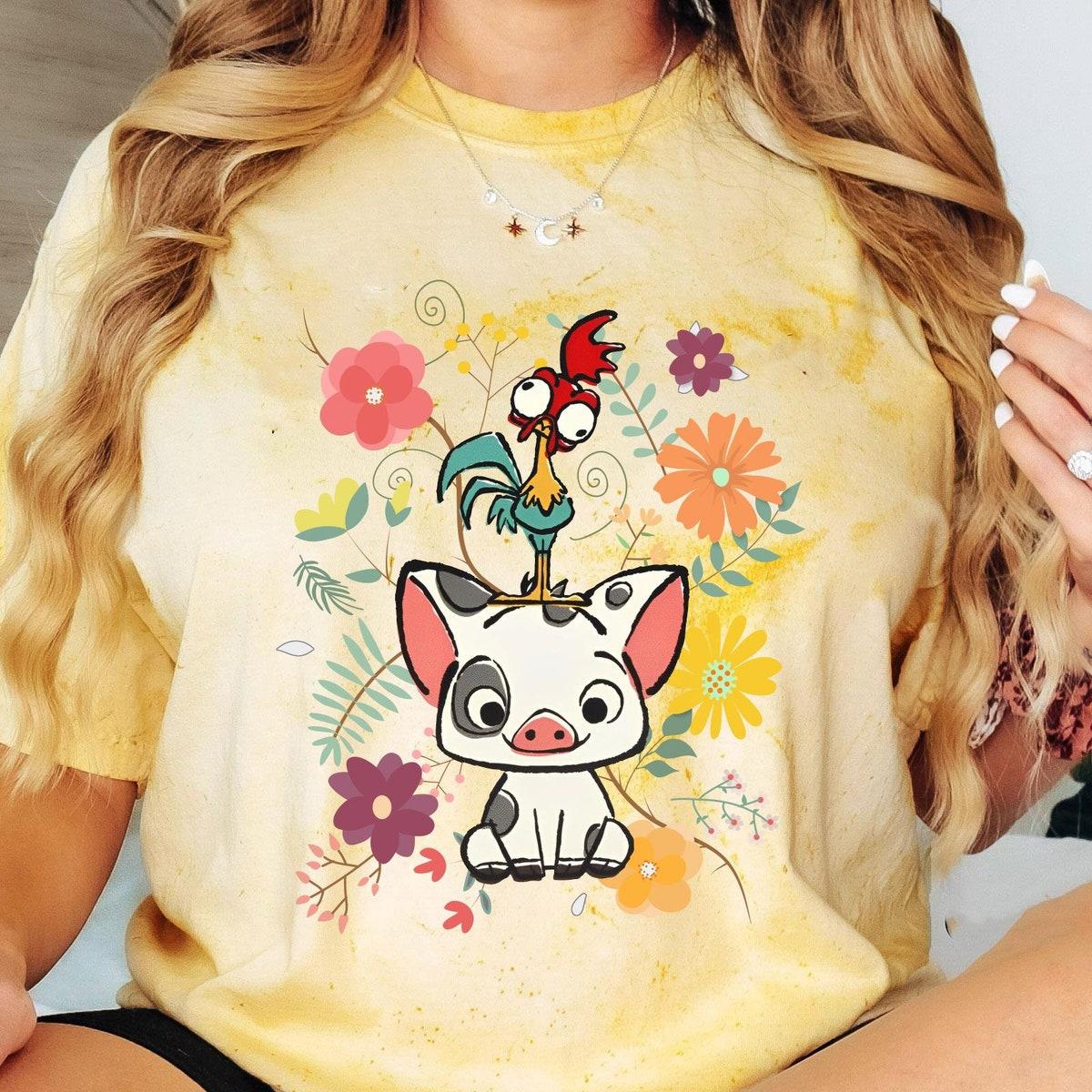 Retro 70s Floral Pua And Hei Hei Blast Disney Moana Shirt 2