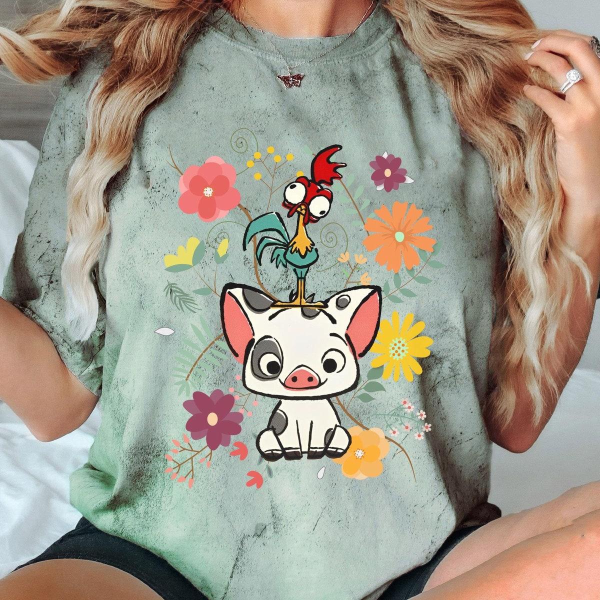 Retro 70s Floral Pua And Hei Hei Blast Disney Moana Shirt 3