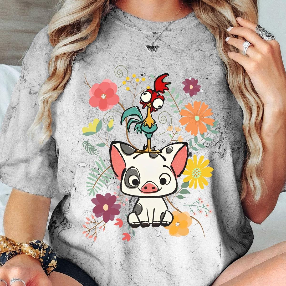 Retro 70s Floral Pua And Hei Hei Blast Disney Moana Shirt 4