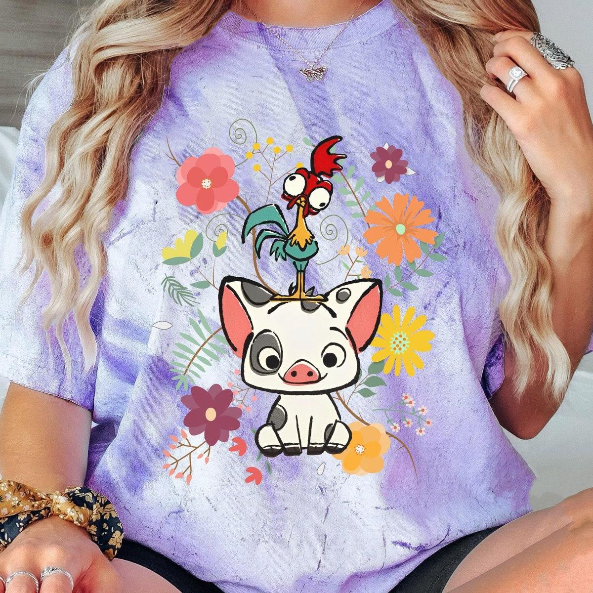 Retro 70s Floral Pua And Hei Hei Blast Disney Moana Shirt 5