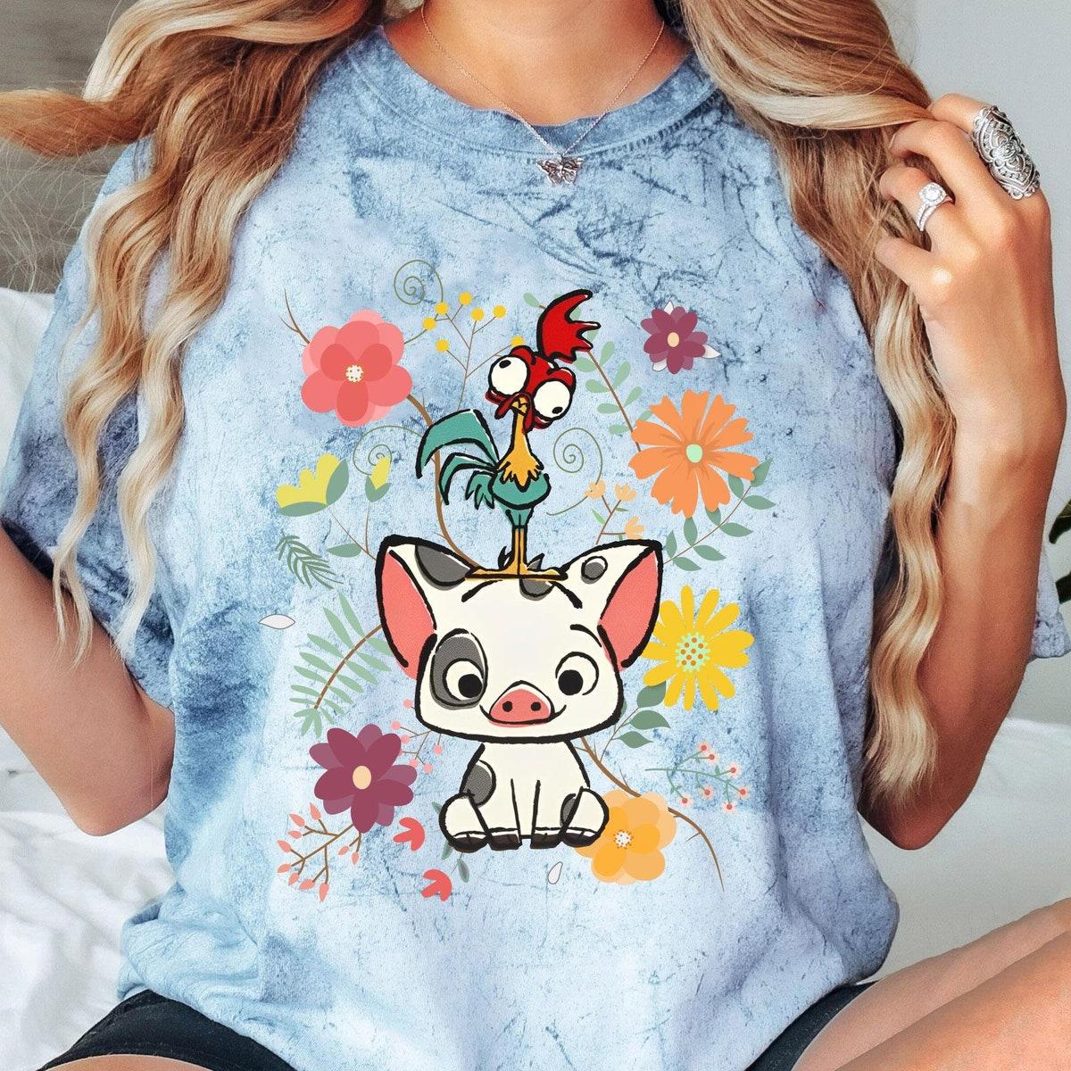 Retro 70s Floral Pua And Hei Hei Blast Disney Moana Shirt 6