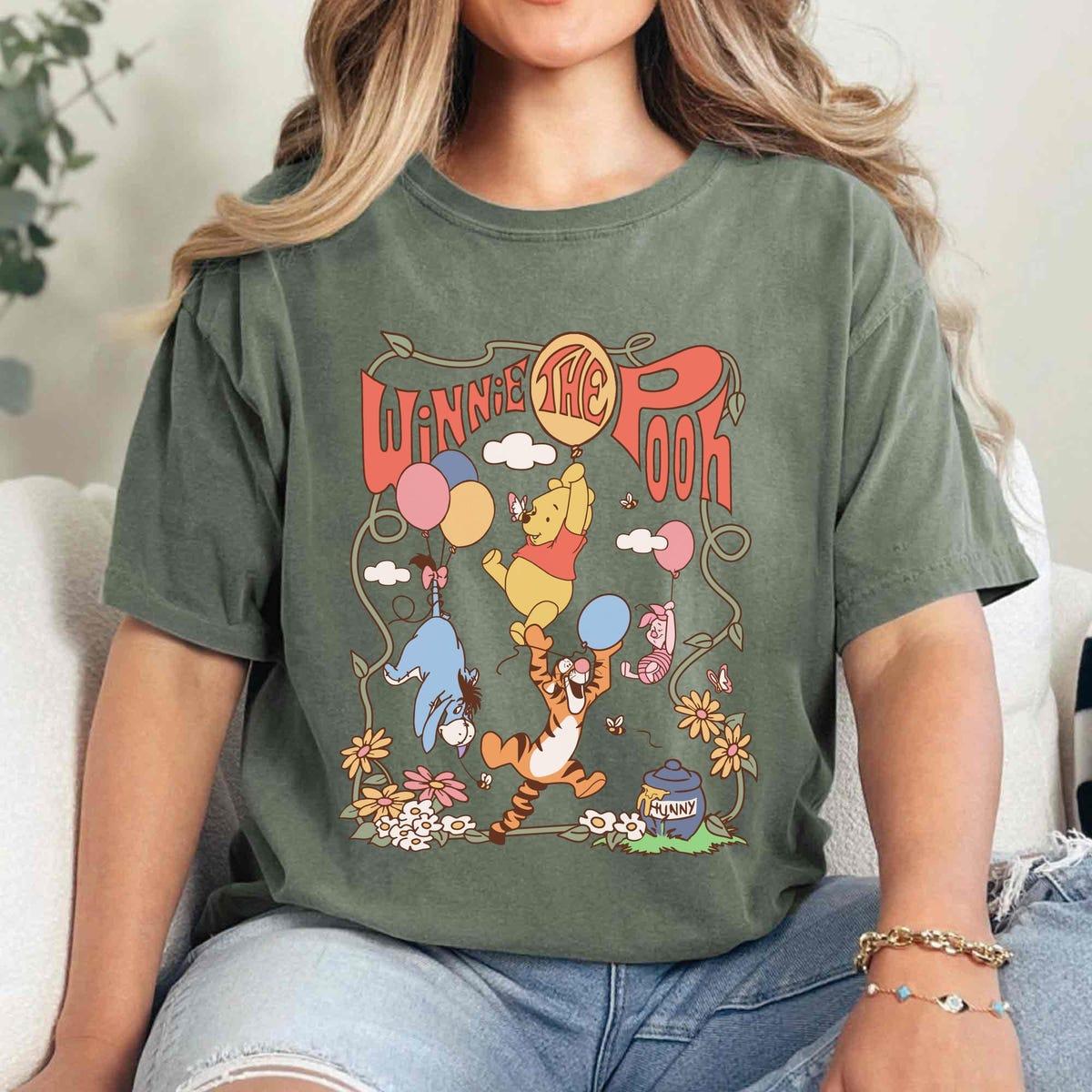 Retro 70s Floral Winnie The Pooh With Balloons Shirt 3