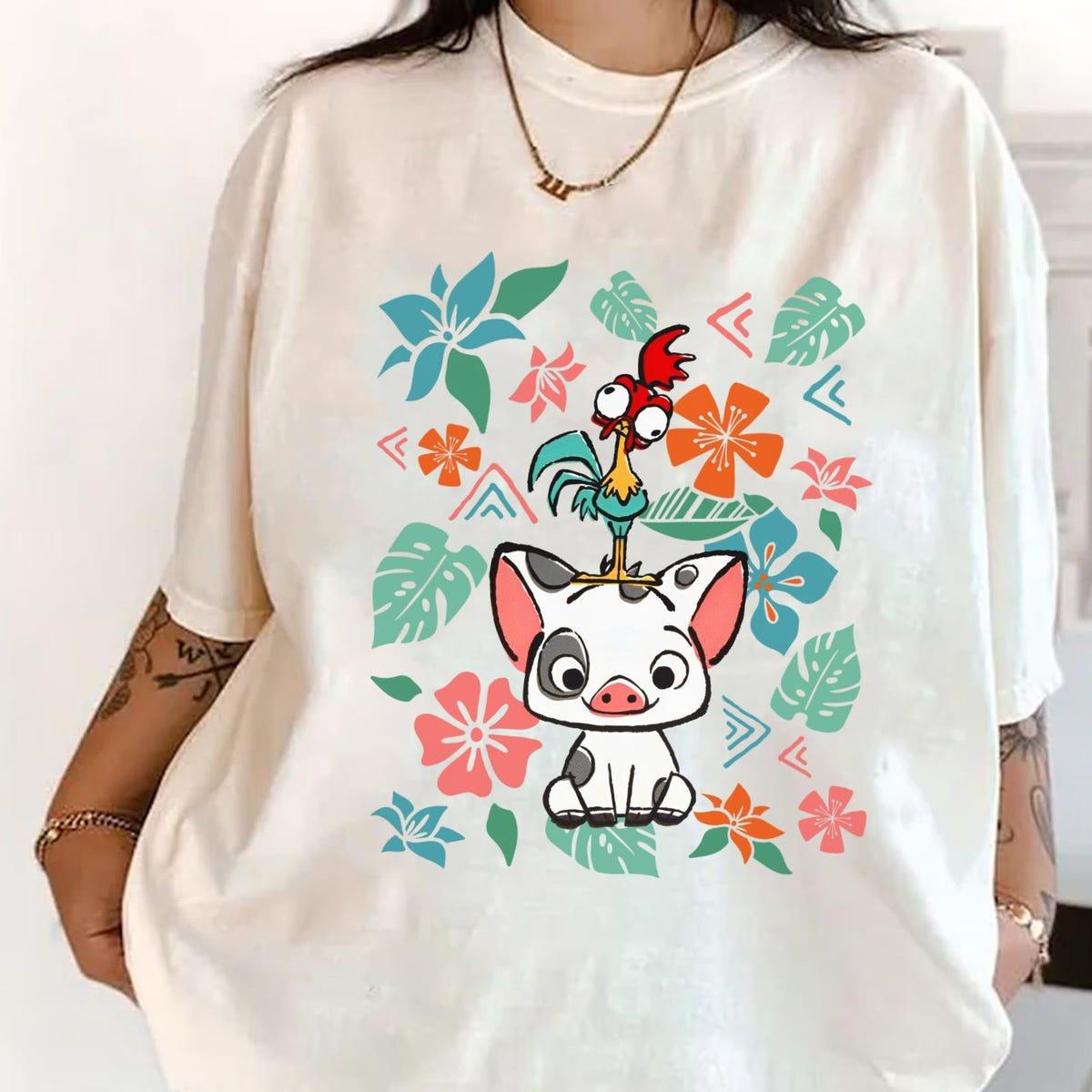 Retro 70s Pua Pig And Hei Hei Chicken Flowers Shirt 1