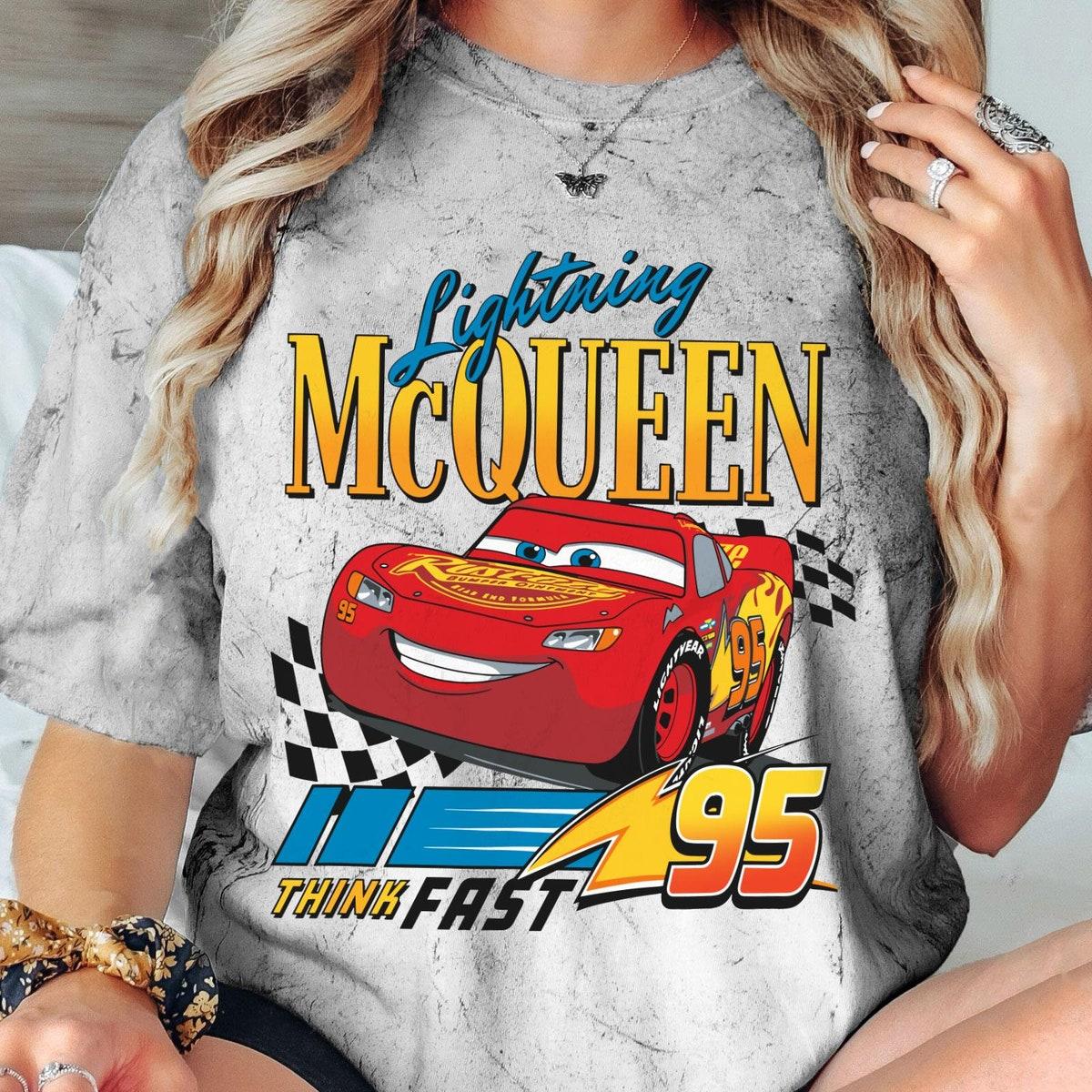 Retro Cars Lightning Mcqueen Checkered 95 Think Fast Shirt 1